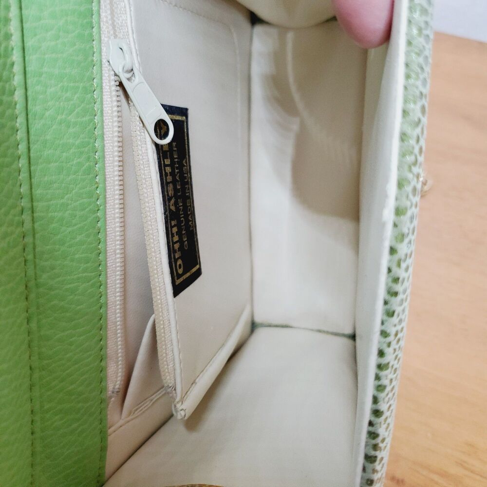 VTG OHHHH ASHLEY Mini Green Leather Purse Womens Crossbody Bag Cute Chic Chain - Picture 8 of 10